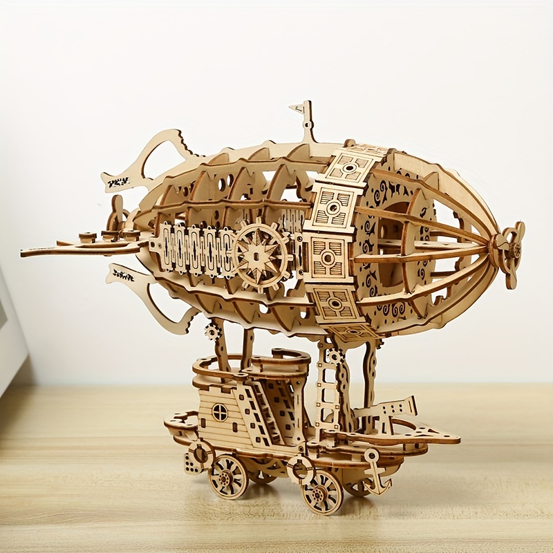 

3d Wooden Puzzle, 3d Creative Three-dimensional Puzzle Handmade Diy Wooden Airship Table Decoration Model Small Toy Gifts.