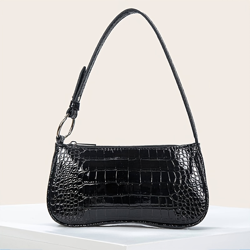 

Minimalist Crocodile Pattern Shoulder Bag, Trendy Baguette Bag, All-match Women's Underarm Purse