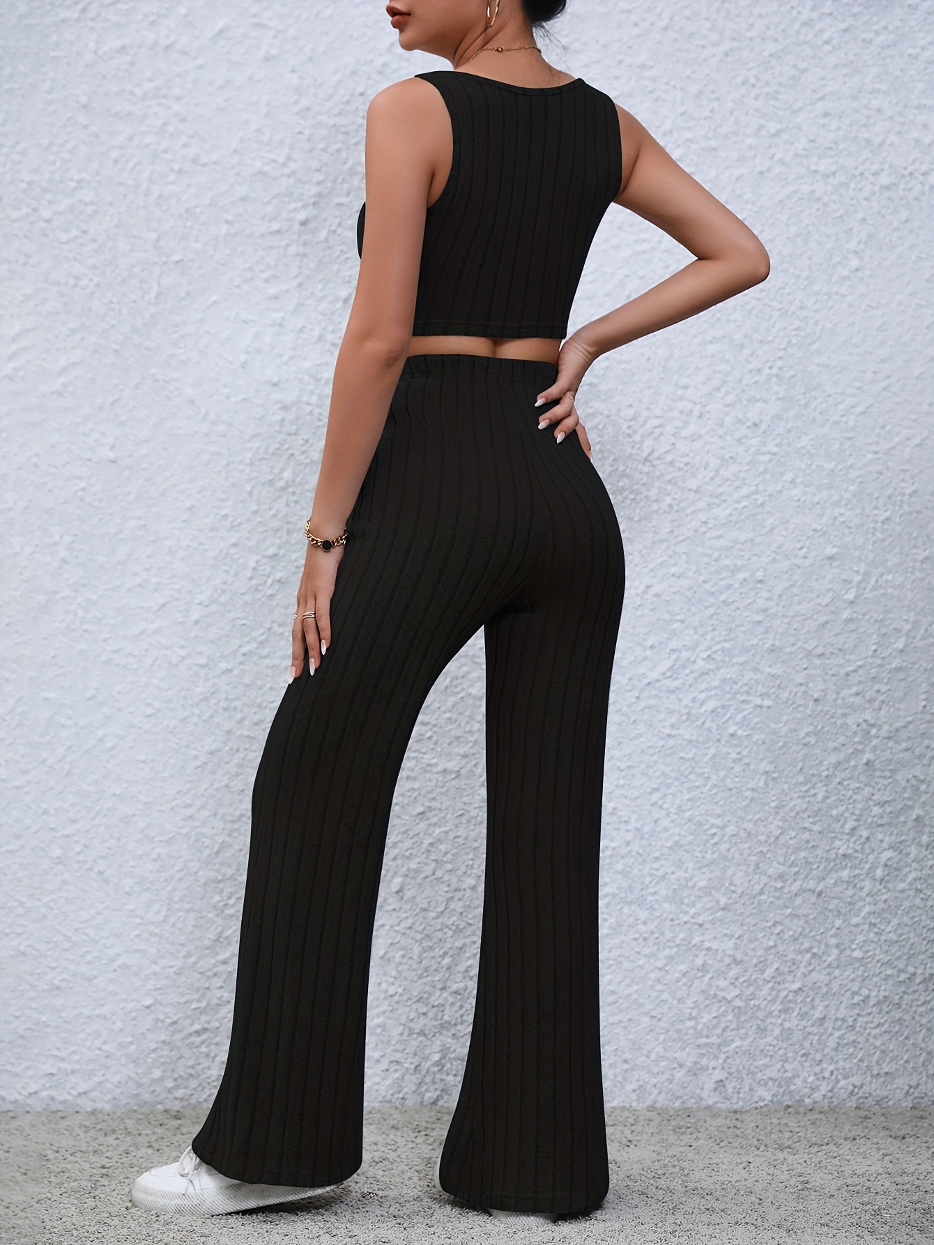 Ribbed 2-Piece Set Crop Tank Top & Wide Leg Pants