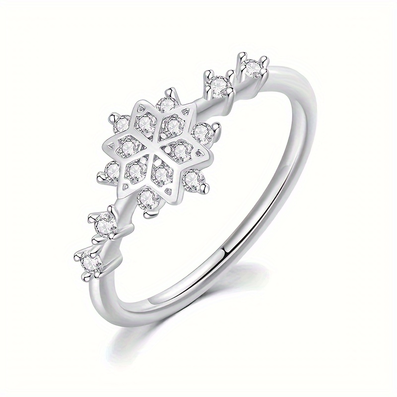 925 Silver Promise Ring Snowflake Zirconia Engagement Wedding