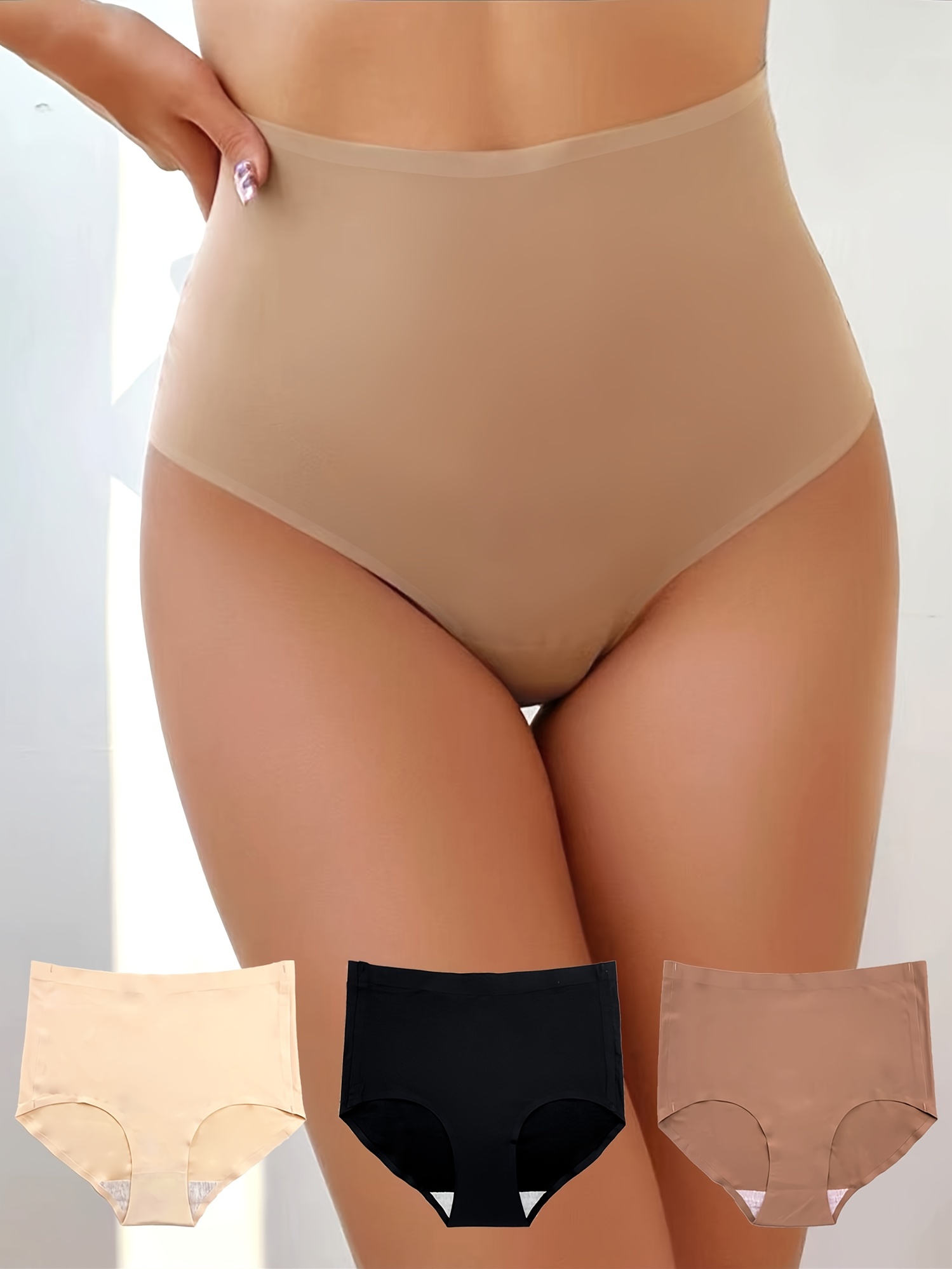 3 Pcs Women's Elegant Invisible Seamless High Waist Bikini Panties,  Skin-Friendly Micro Elastic Panties, Women's Lingerie & Underwear
