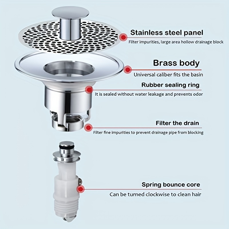 Stainless Steel Pop Up Drain Filter Universal Sink Stopper