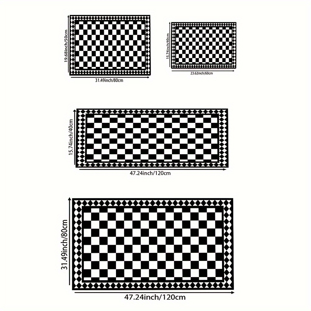 Black White Checkered Pattern Area Rug Non slip Kitchen - Temu