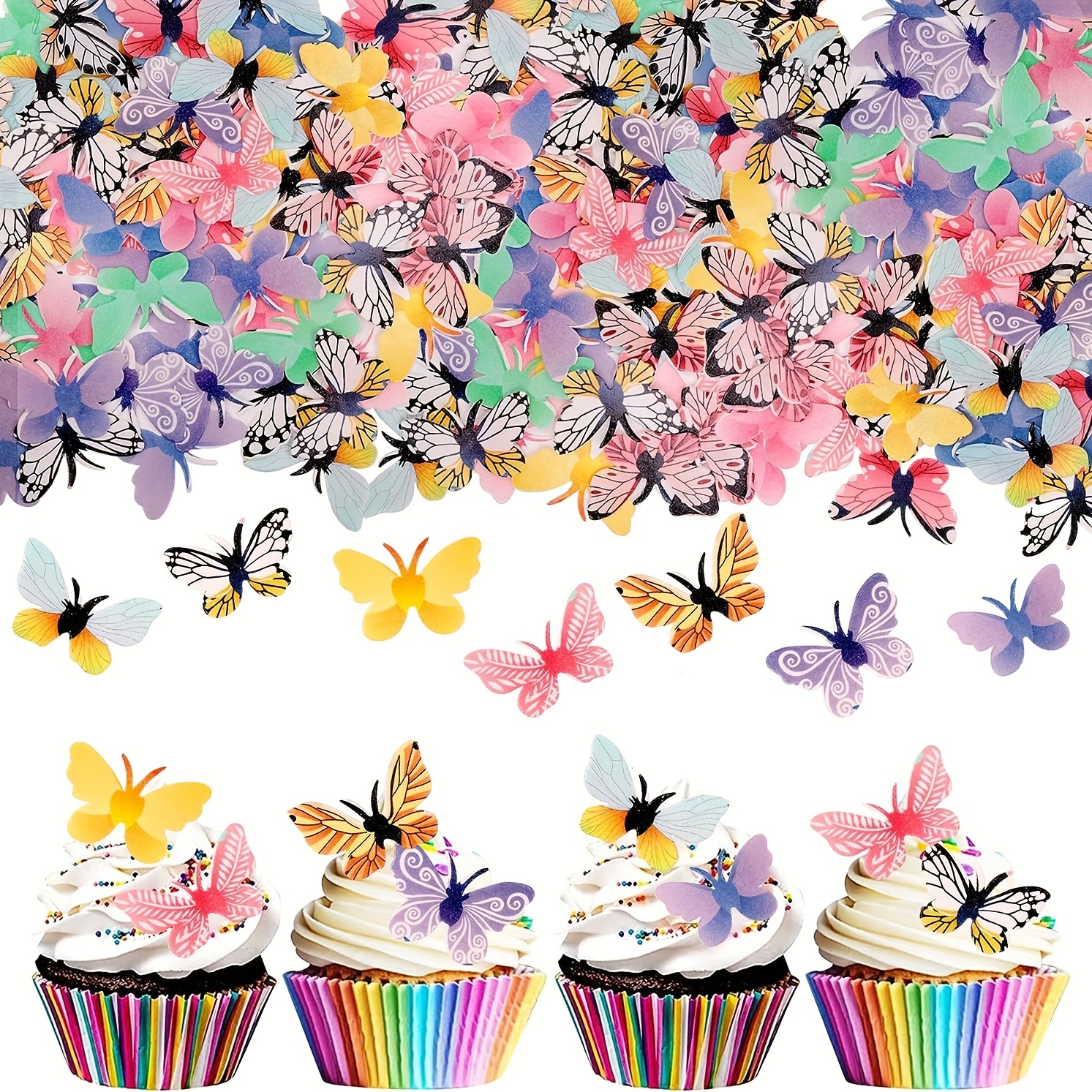 Juego de 30 adornos comestibles de flores y mariposas para cupcakes para  tartas de boda, fiesta, decoración de alimentos, tamaños y colores mezclados