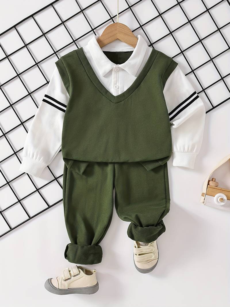 baby boys gentleman outfit long sleeve shirt with vest suspender pants details 0