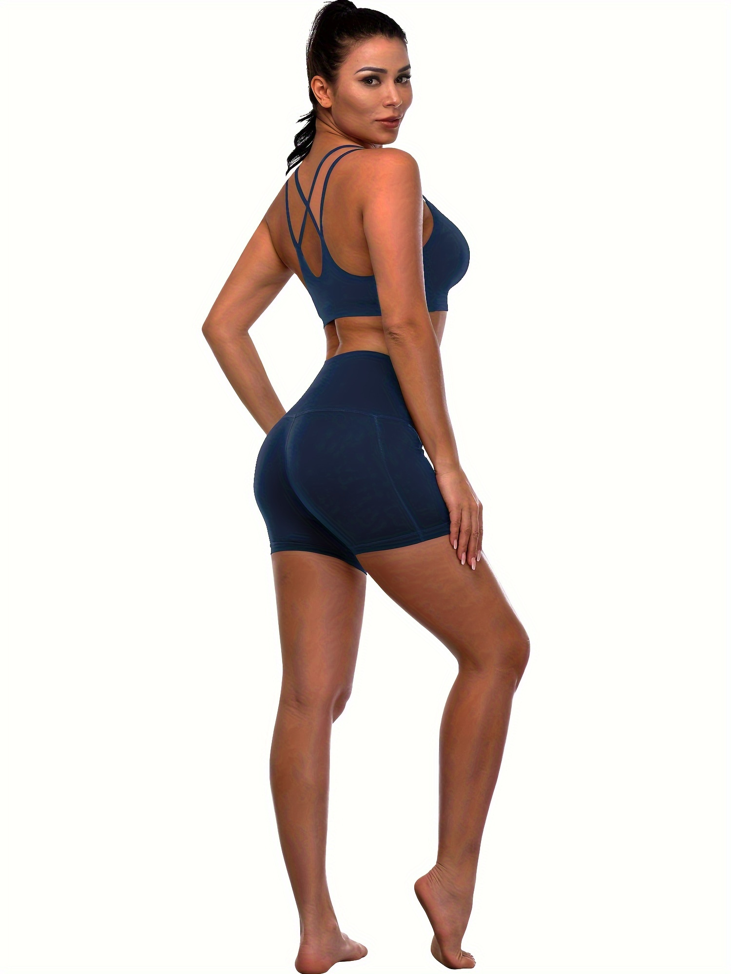 High Waisted Compression Shorts - Navy