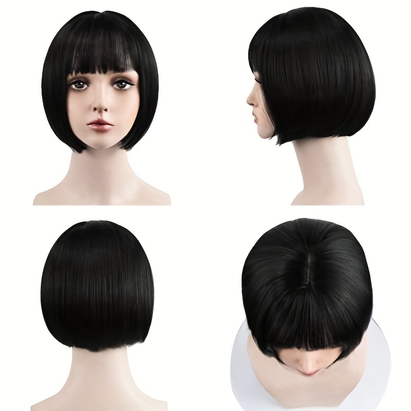 Short Bob Wig With Bangs Synthetic Hair 27.94 cm Brown with Auburn Highlights