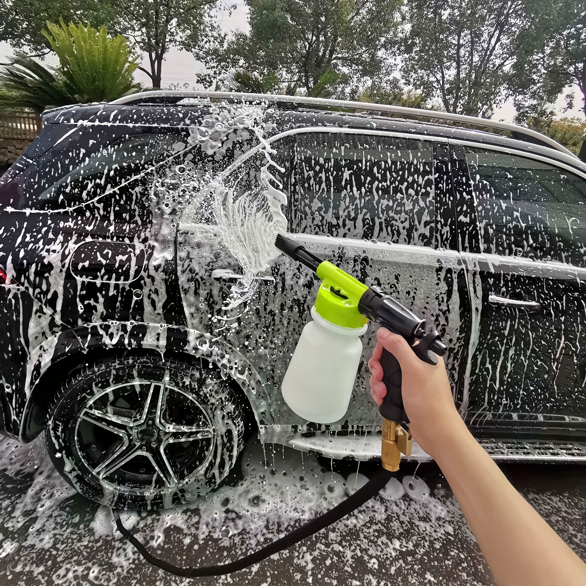 Ohuhu Car Wash Foam Gun for Garden Hose, Car Wash Soap Sprayer with 3/8  Brass Connector & Car Washing Mitts, Dual Filtration, 6 Levels of Foam