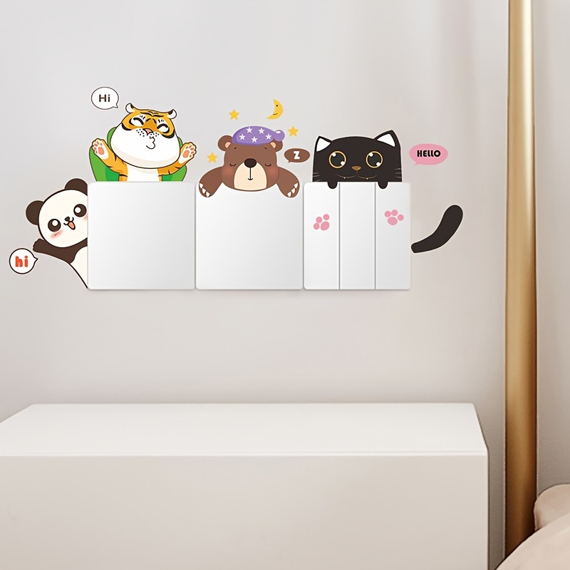 5 juegos de pegatinas de interruptor de animales de dibujos animados para  dormitorio, sala de estar