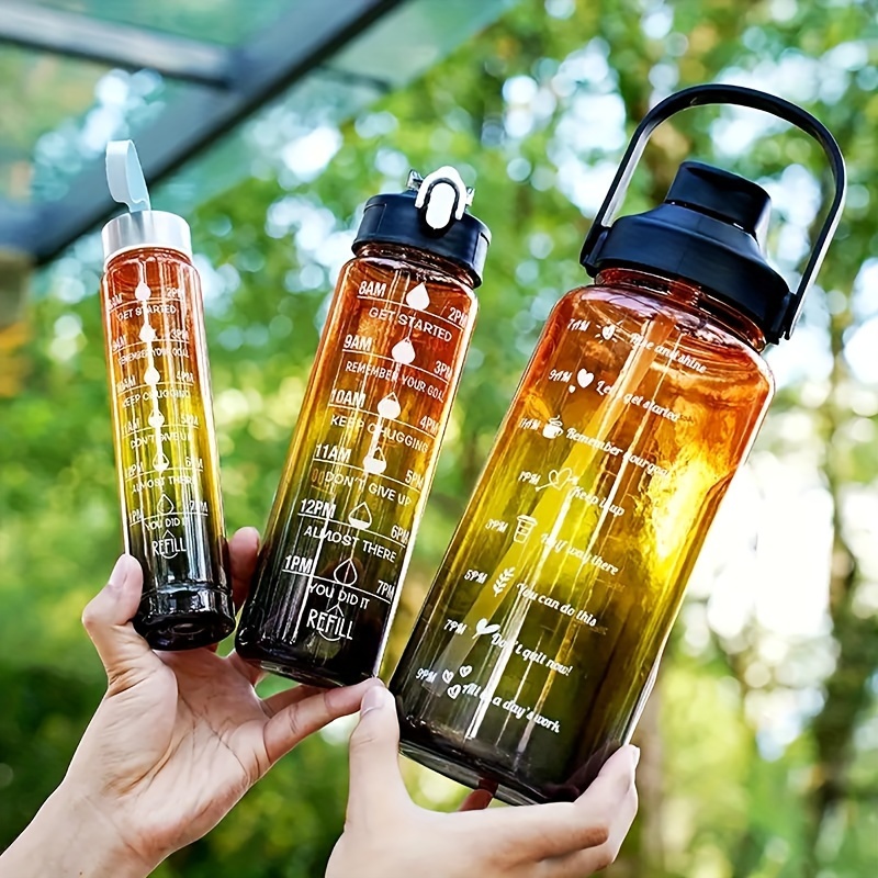 Sports Water Bottles With Push Button Motivational Water - Temu