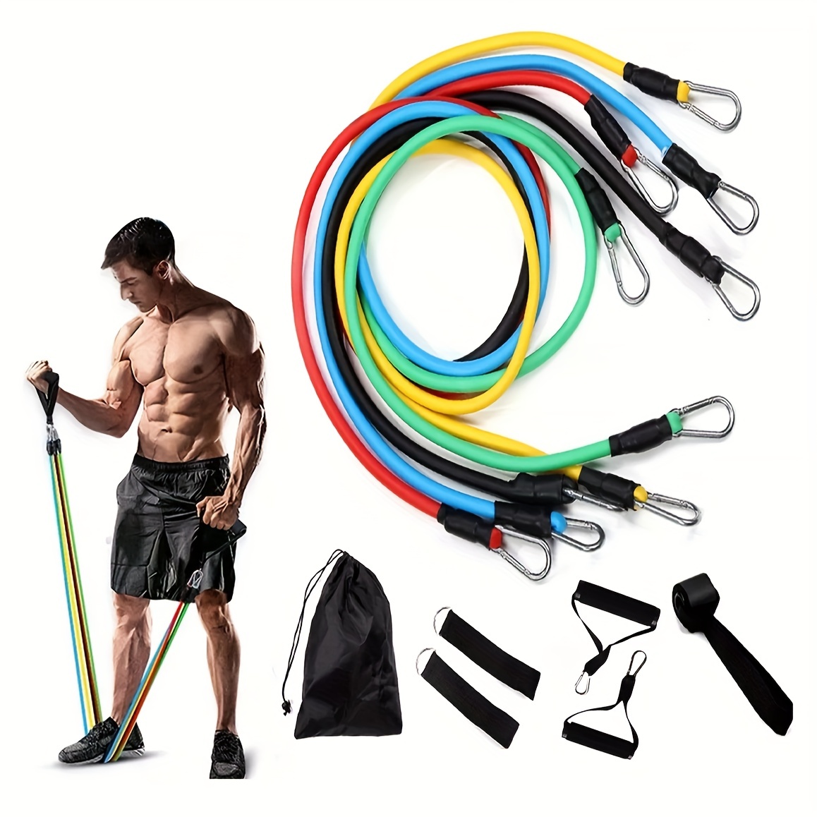11pcs Resistance Bands Set, With Door Anchor, Handles, Carry Bag, Elastic  Home Workout Equipment, Fitness Bands For Legs For Women & Men