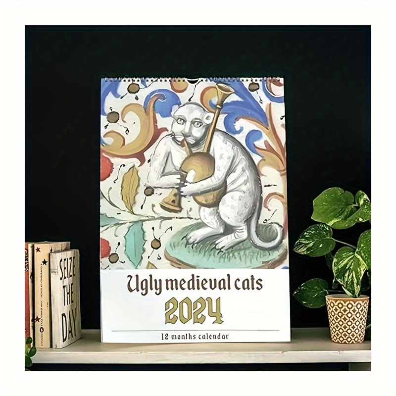 Calendrier médiéval 2024 avec chats médiévaux bizarres, calendrier
