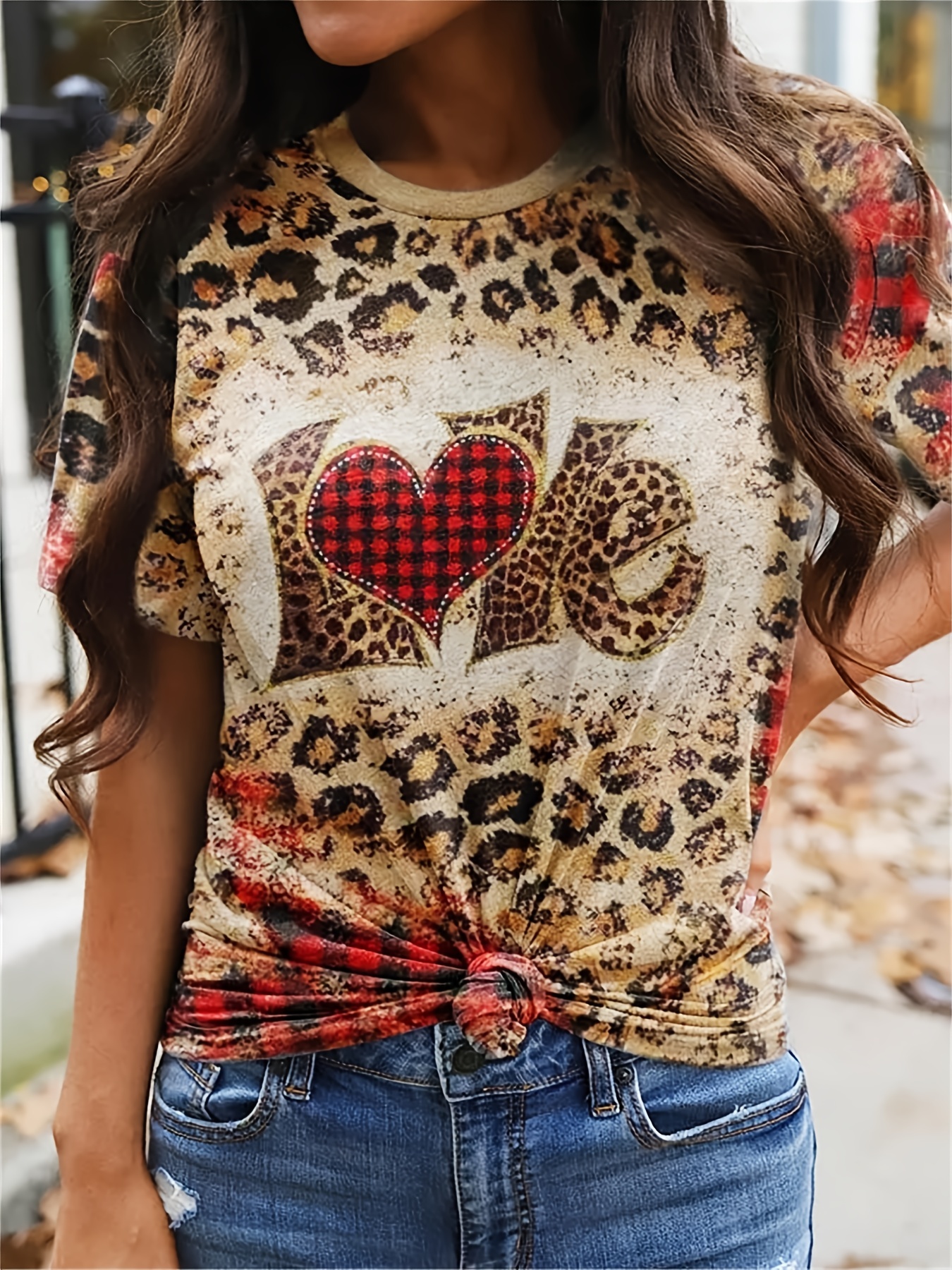 Valentine's Day Love Print T Shirt Vintage Short Sleeve Crew Neck Casual Top For All Season Women's Clothing