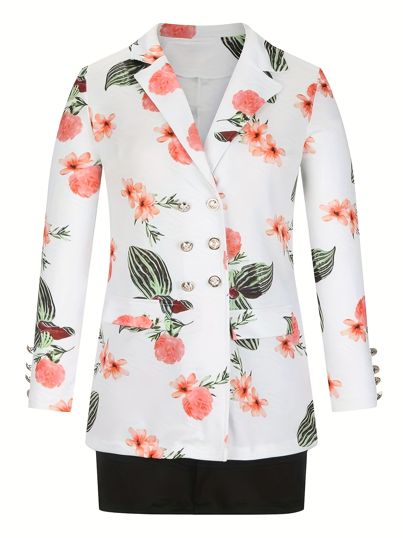 Printed Notch Collar Blazer- Pink