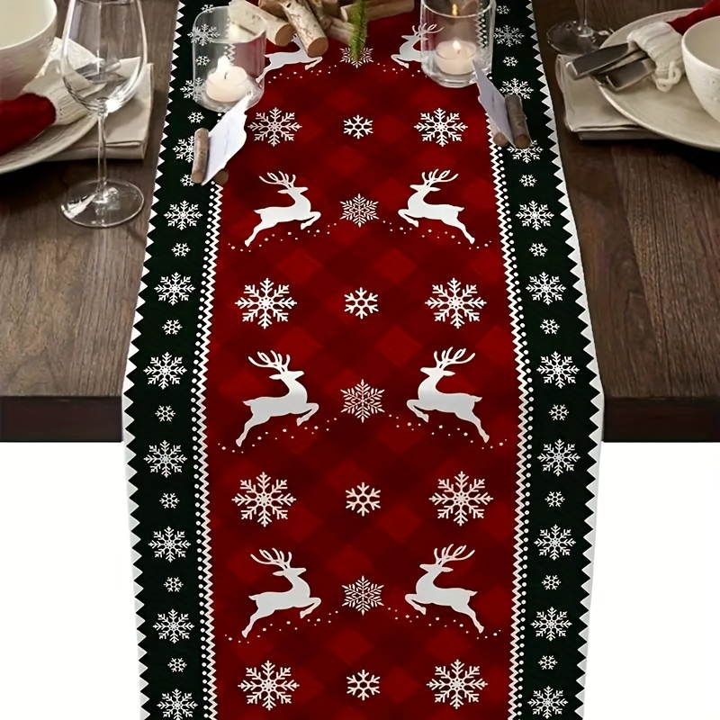 TEMU 1 runner da natalizio, motivo a quadri con e alci, decorazione per cucina e sala da per un Natale, sciarpa vintage stagionale invernale per com簷