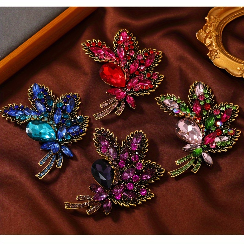Women's Luxury Flower Brooch Pin Crystal Leaf Shape Rhinestone Brooches  Jewelry