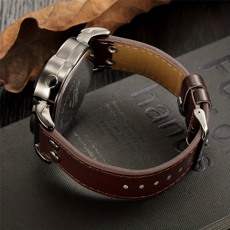   dual time   watch military army mens casual pu leather strap antique designer quartz watch ideal choice for gifts 4