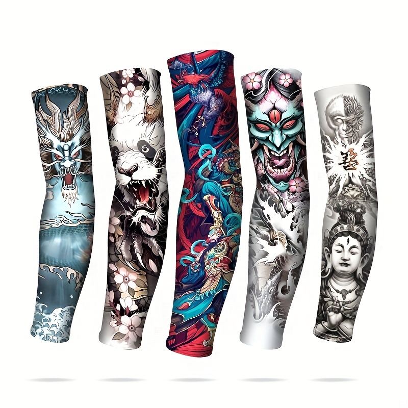 Fashion Tattoo Arm Sleeves Breathable Uv Protection Ice Silk - Temu