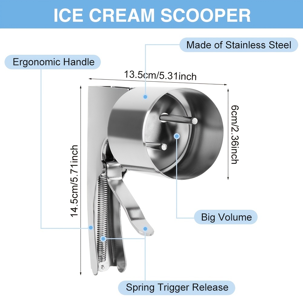 Ice Cream Scoop, 304 Stainless Steel Ice Cream Scoop, Big Ice Cream Scoop  With Spring-powered Trigger, Big Volume Scoop, Old Fashion Style Scoop  Nostalgic Scoop, Kitchen Supplies - Temu