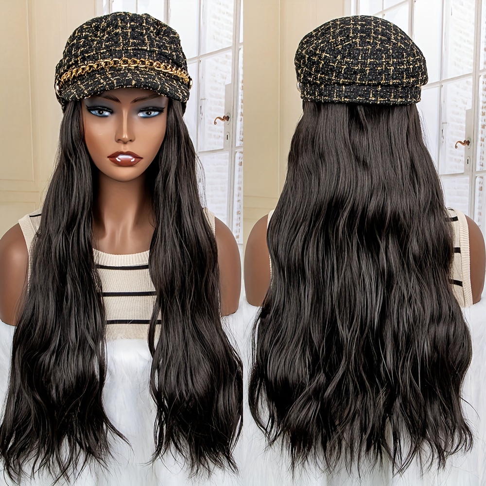 Women's Bucket Hats with Hair Extension, Hat with Long Straight Hair Wig, Hat and Glueless Wig for Daily,Temu