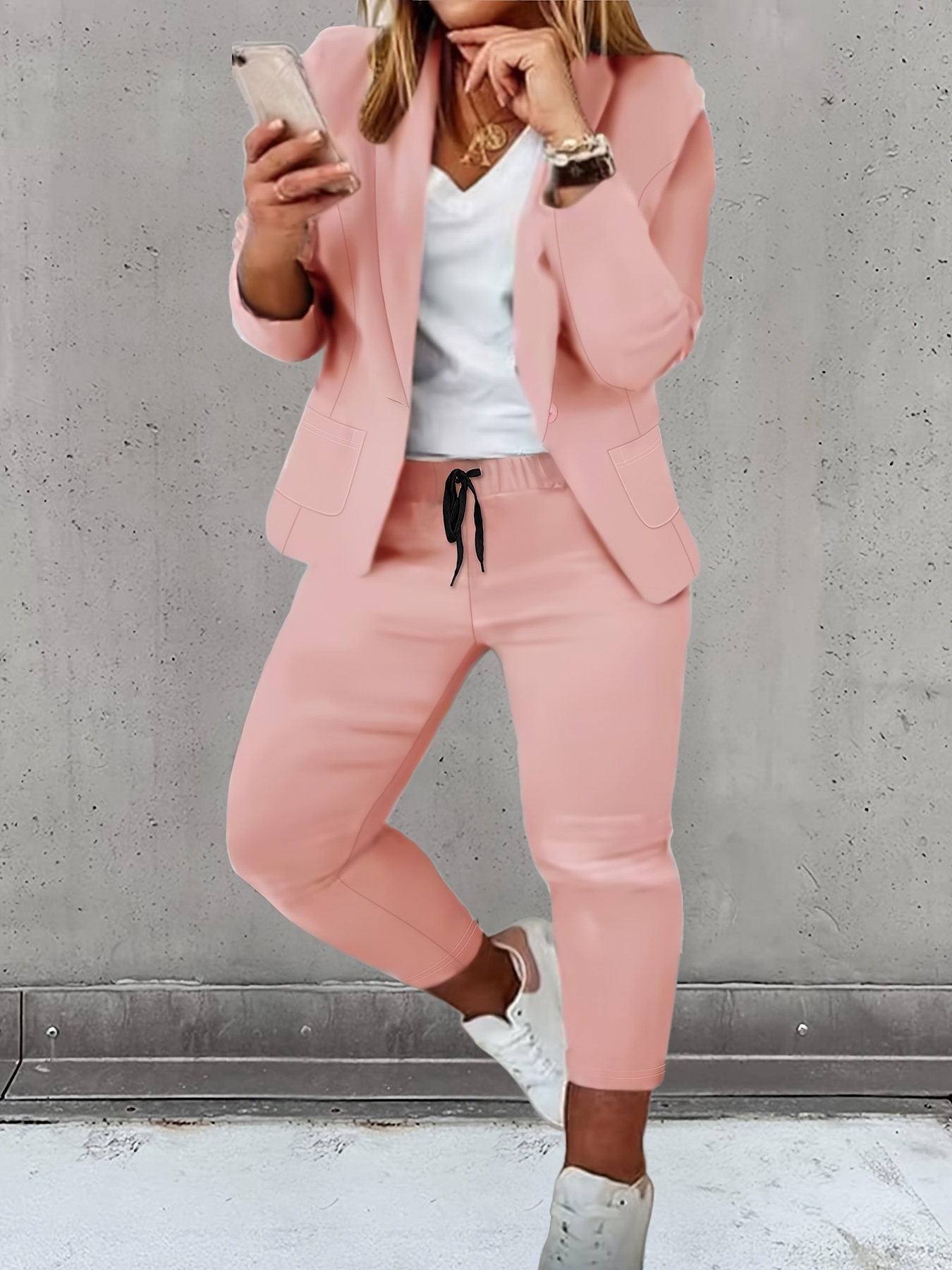Pink Blazer Hosenanzug Set für Frauen, Rosa Hosenanzug mit