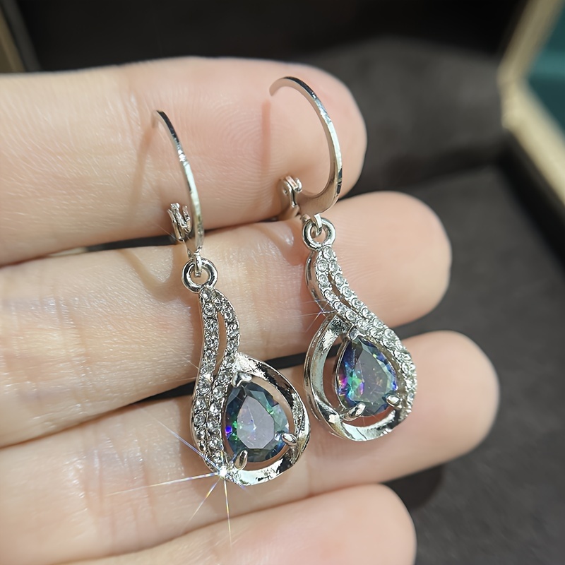 Hollow Large Water Drop Hook Earrings Inlaid Water Drop Shape Synthetic  Gems Statement Drop Earrings