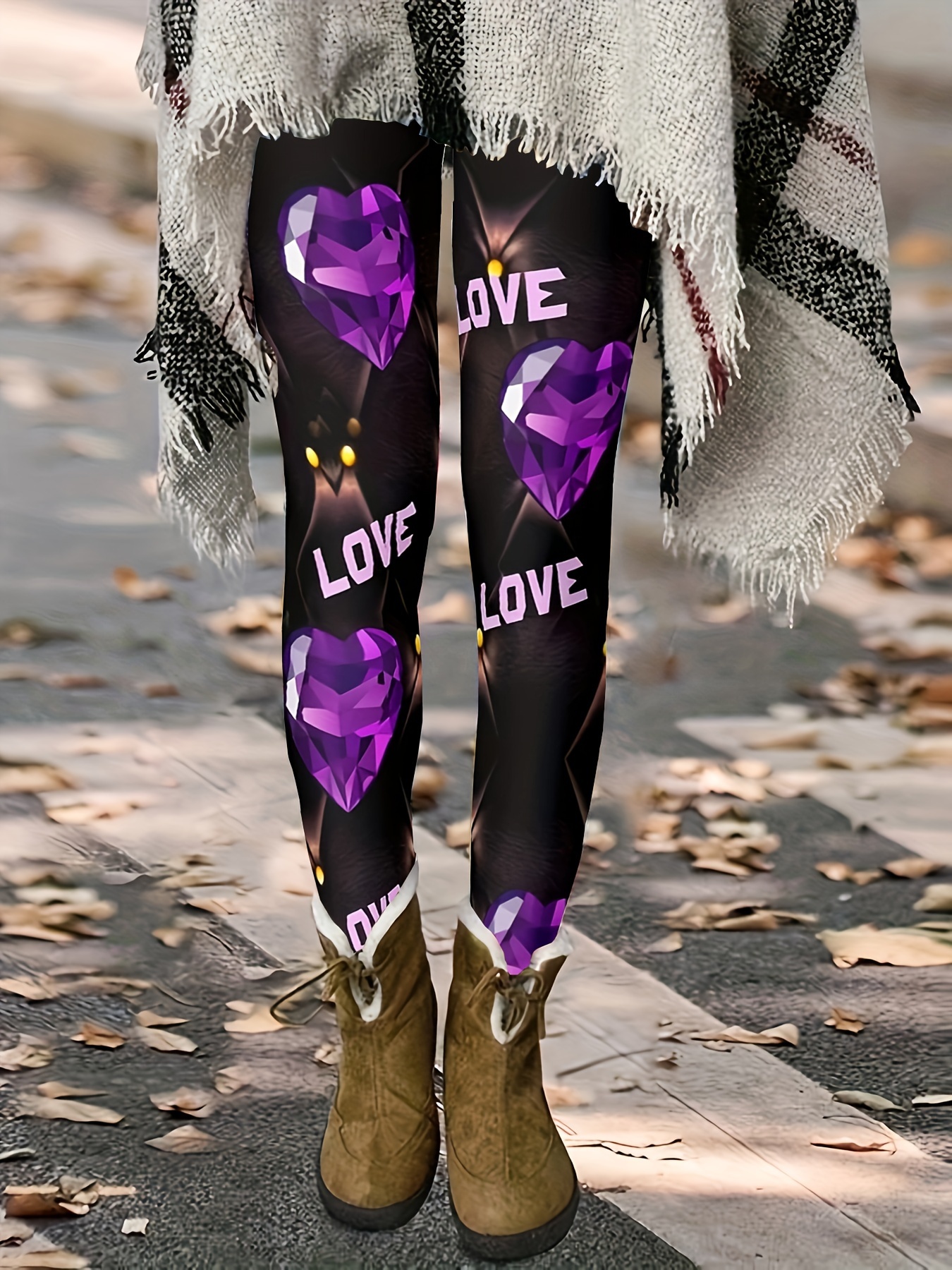 Valentine's Day Heart Print Skinny Leggings, Casual Every Day Stretchy  Leggings, Women's Clothing
