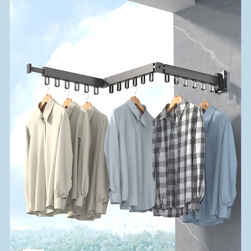 Folding Clothes Hanger Wall Mount Retractable Cloth Drying Rack Indoor &  Outdoor Space Saving Aluminum Home Laundry Clothesline