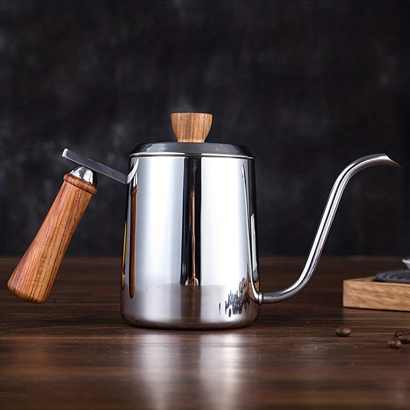 Stainless Steel Long Spout Swan Neck Kettle Wooden Handle Drip Coffee Tools  Cafe