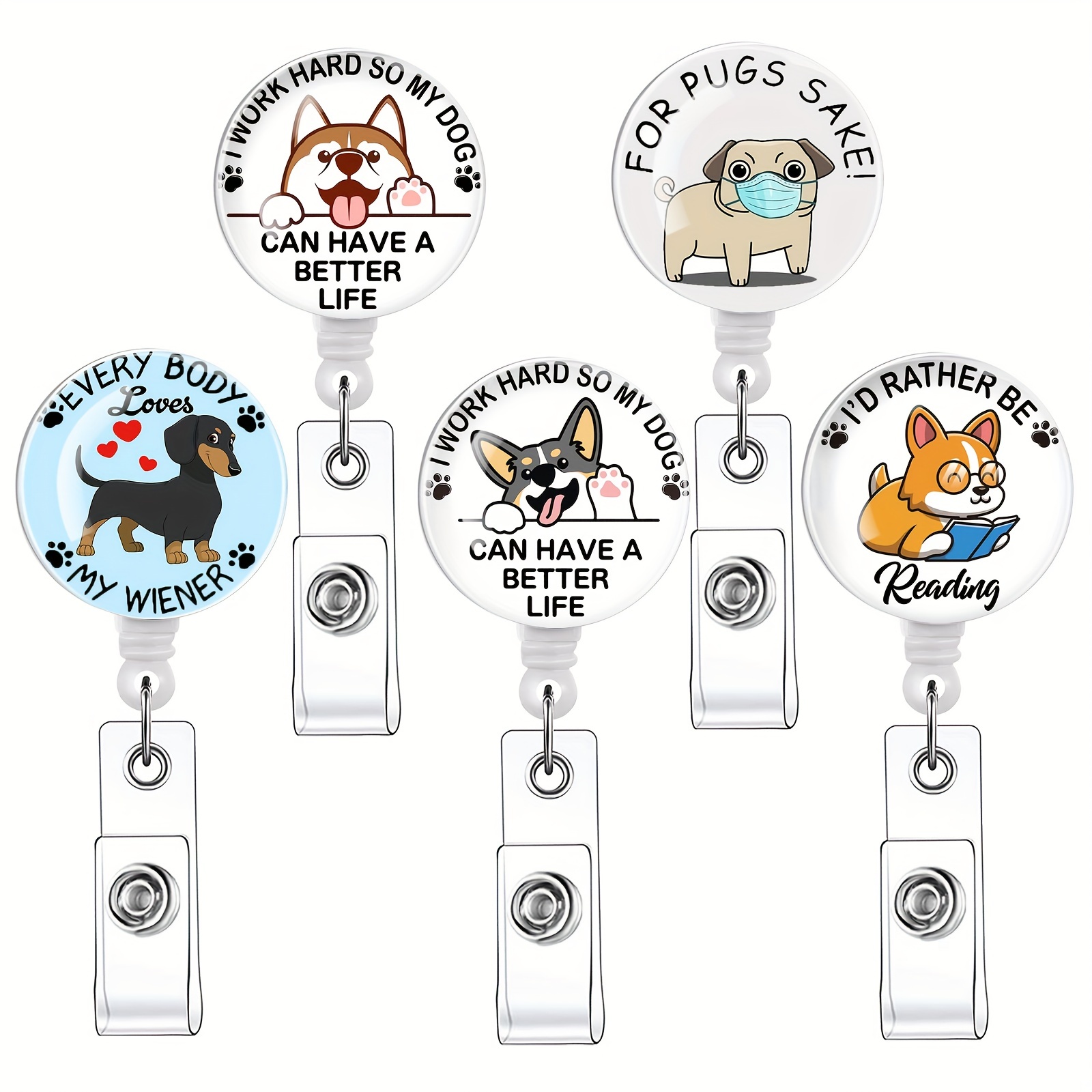 5pcs Funny Badge Reels Retractable Badge Holders, Funny Badge Reel Cute  Badge Reel Nurse Badge Reel Accessories For Work, I WORK HARD SO MY DOG CAN  HA
