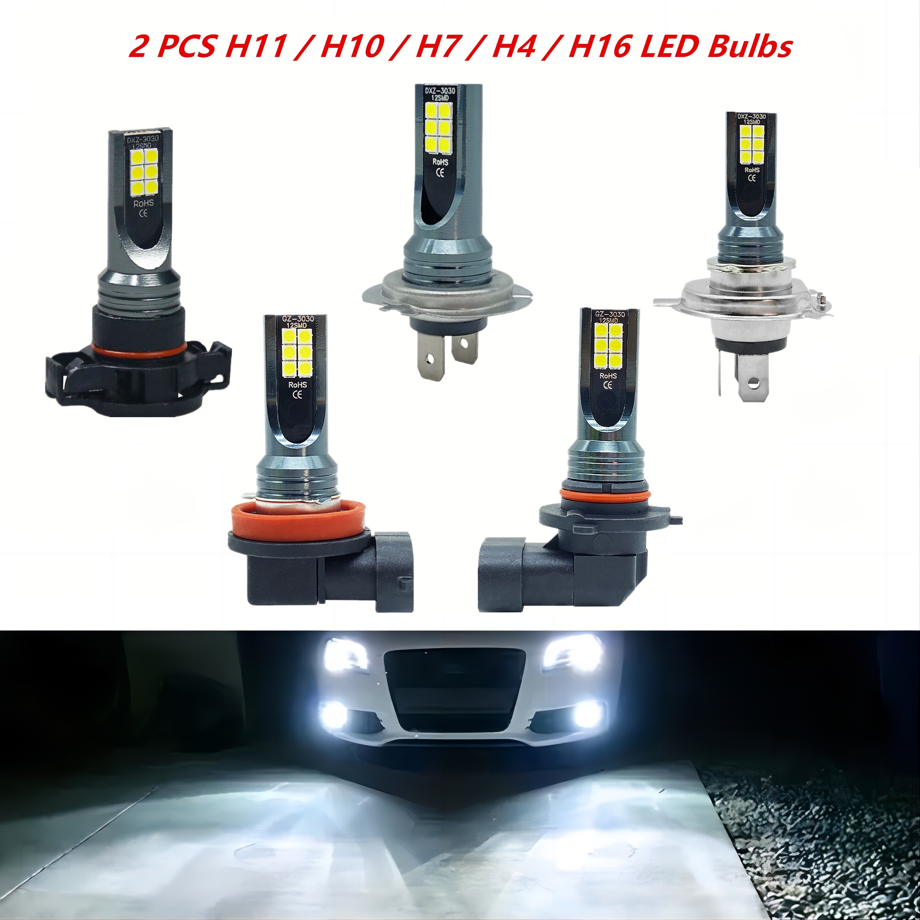 Bombillas LED para faros delanteros de coche, lámpara automática  superbrillante de 12V y 24V, 30000LM, 9005
