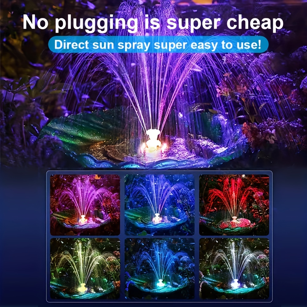 

1 Pack, Solar Fountain Water Pump With Colorful Led Lights Bird Bath 3w/3.5 W/5.5w With 6 Nozzles Floating Garden Pond Aquarium Fish Pond