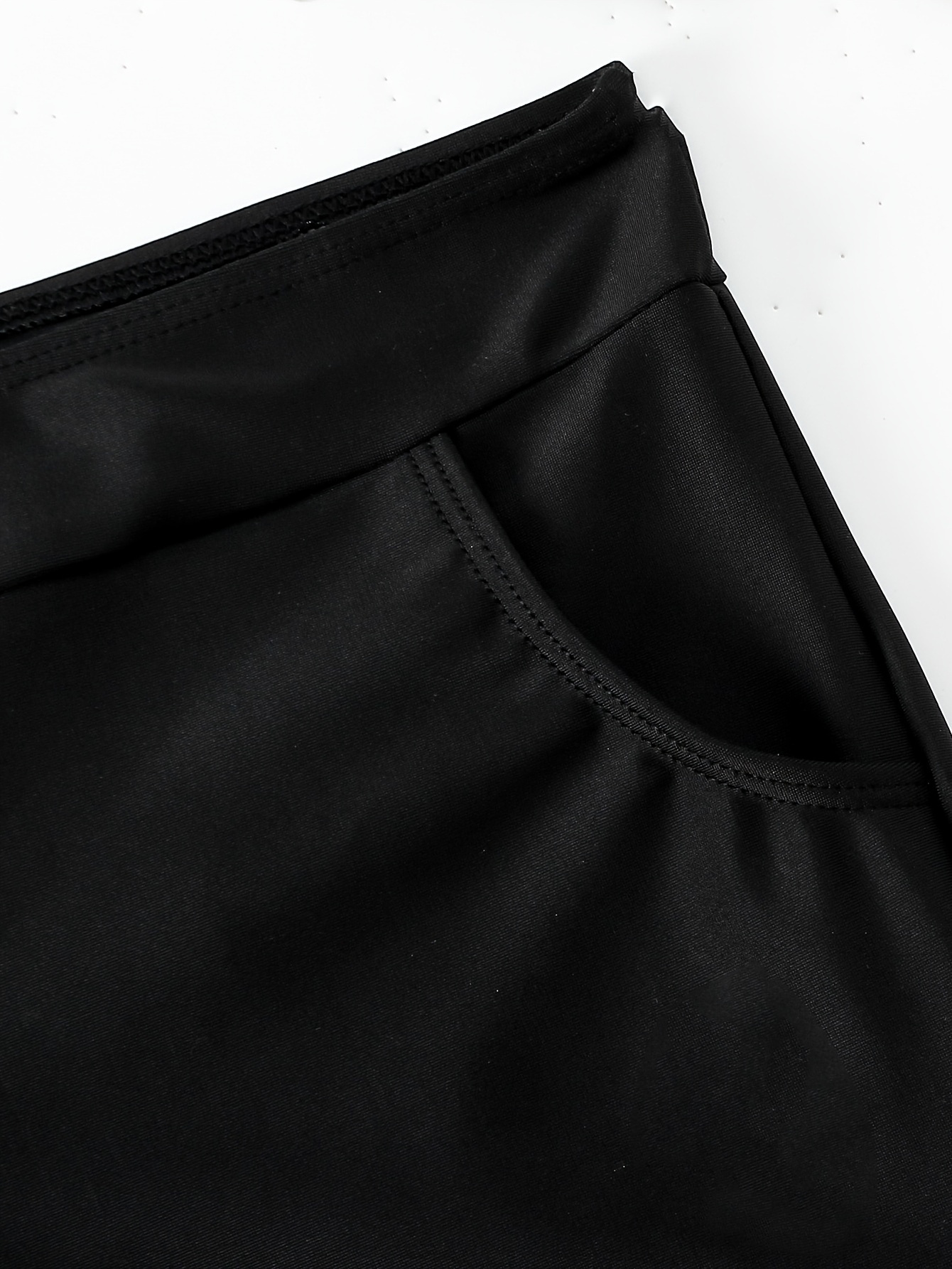 Shorts Baño Negros Lisos Bolsillos Oblicuos Pantalones - Temu