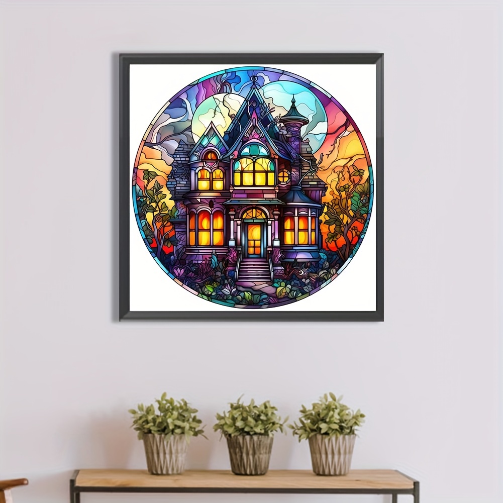 Colorful Castle Stained Glass Official Diamond Painting Kit, Diamond Art