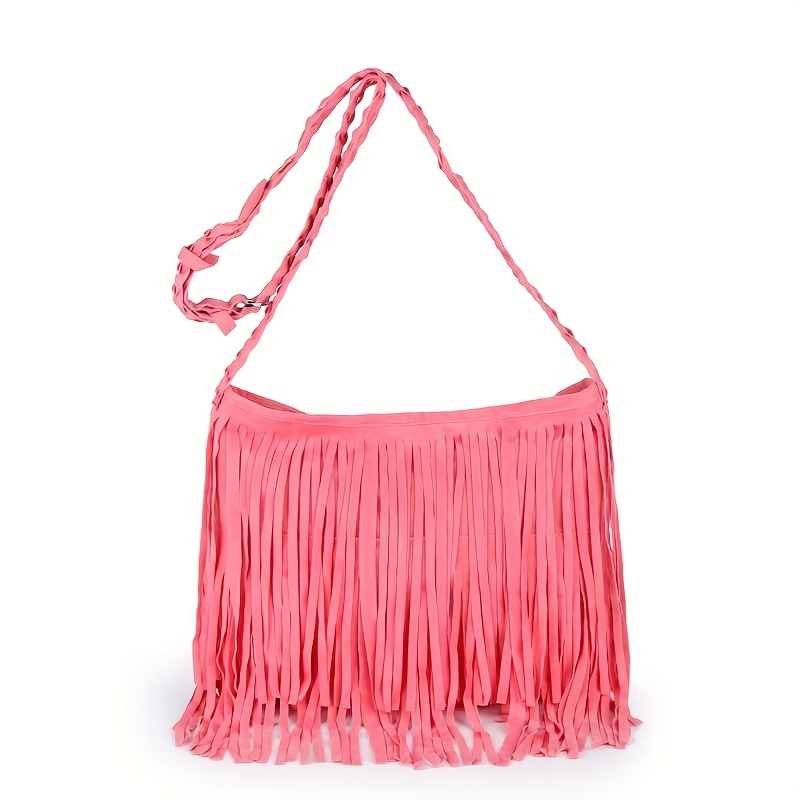 1pc Solid Color Crescent Shoulder Bag With Tassel Decor & Zipper Closure  Perfect For Women