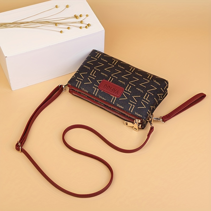 Mini Letter Print Crossbody Bag Double Zipper Clutch Wallet Fashion  Shoulder Flap Purse For Women, Discounts For Everyone