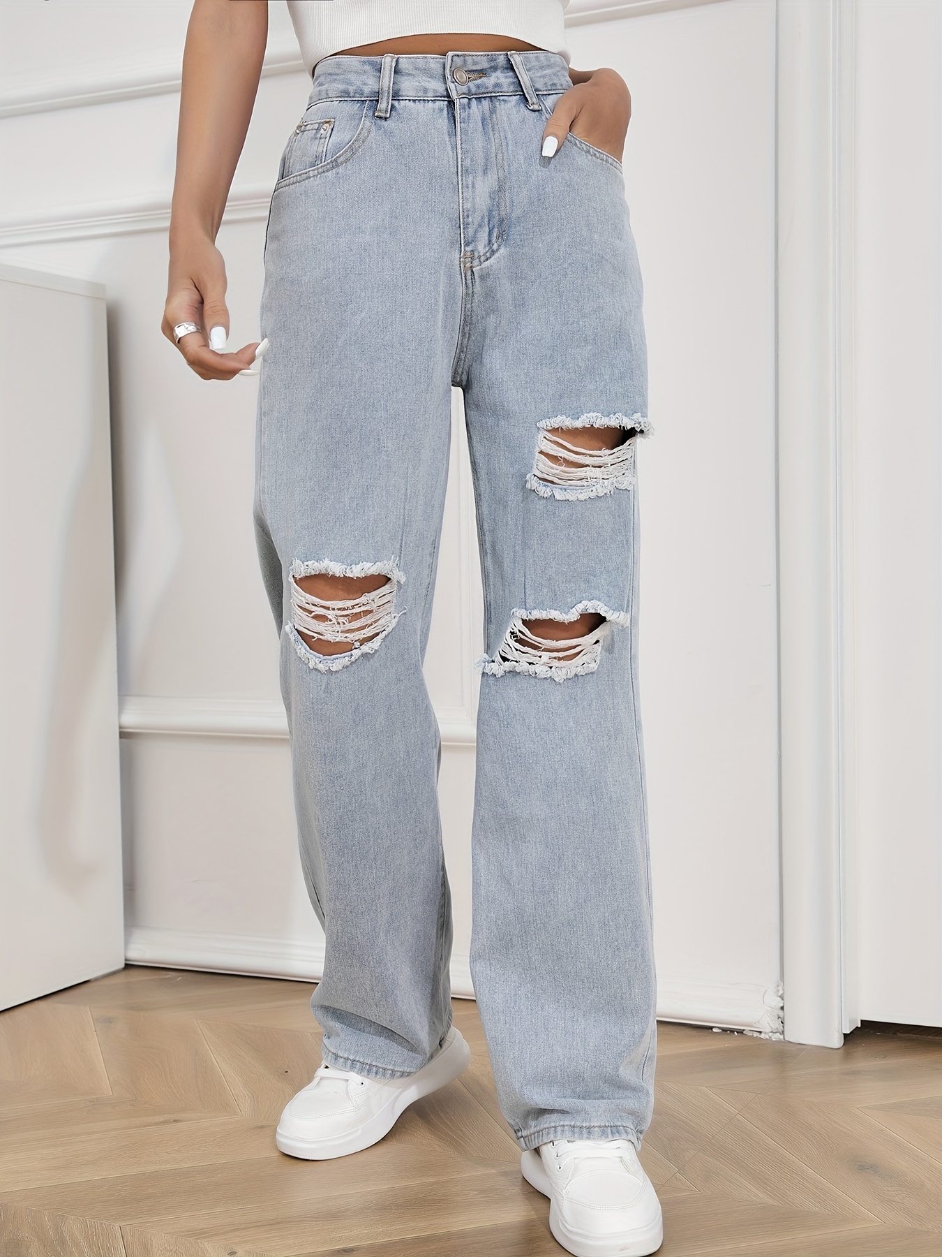 Shein Button Detail Baggy Jeans Light Wash Size XL