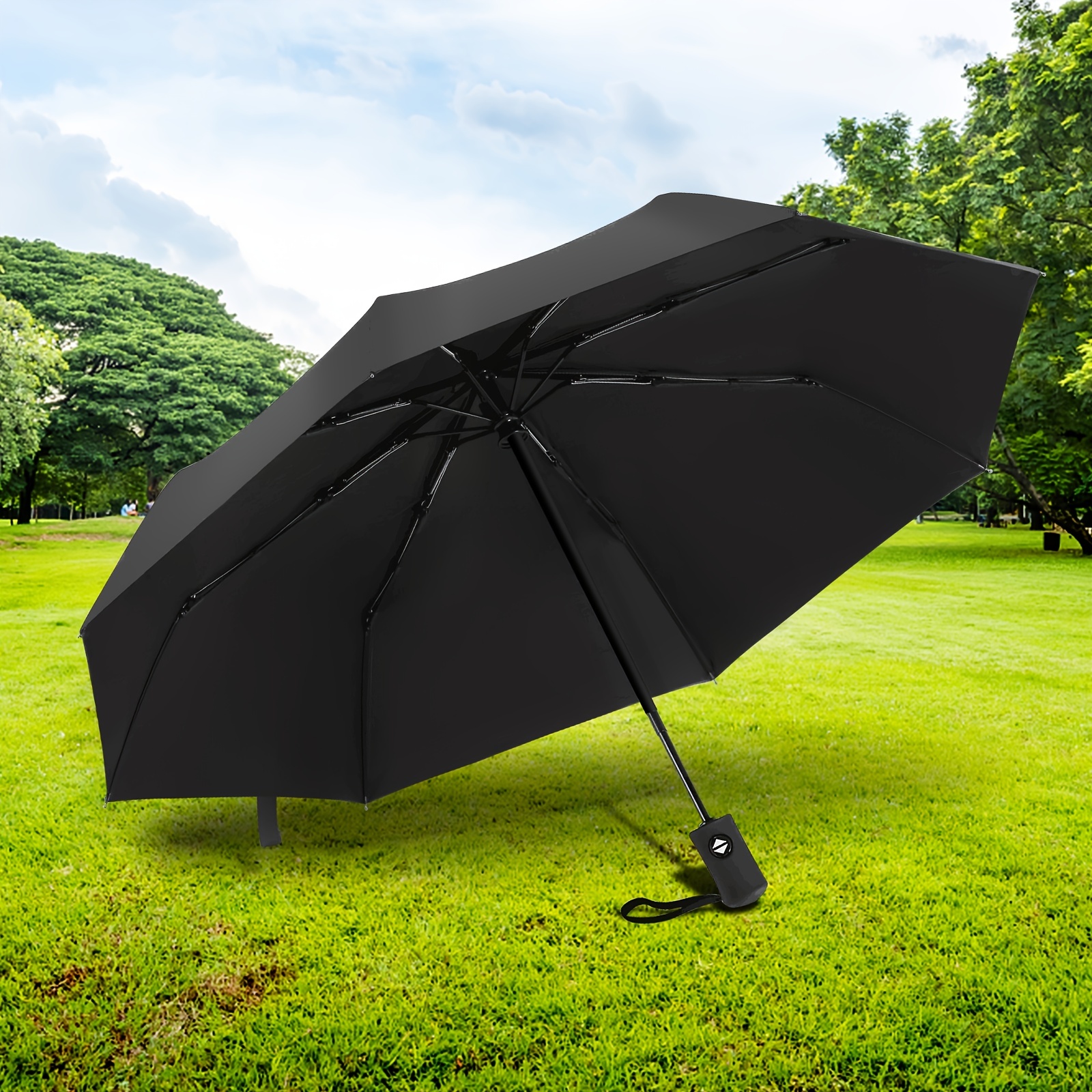 JIGUOOR 1pc Travel Umbrella 8Ribs Windproof Auto Open Close Compact Umbrella Strong Portable Folding Umbrella For Rain Sun