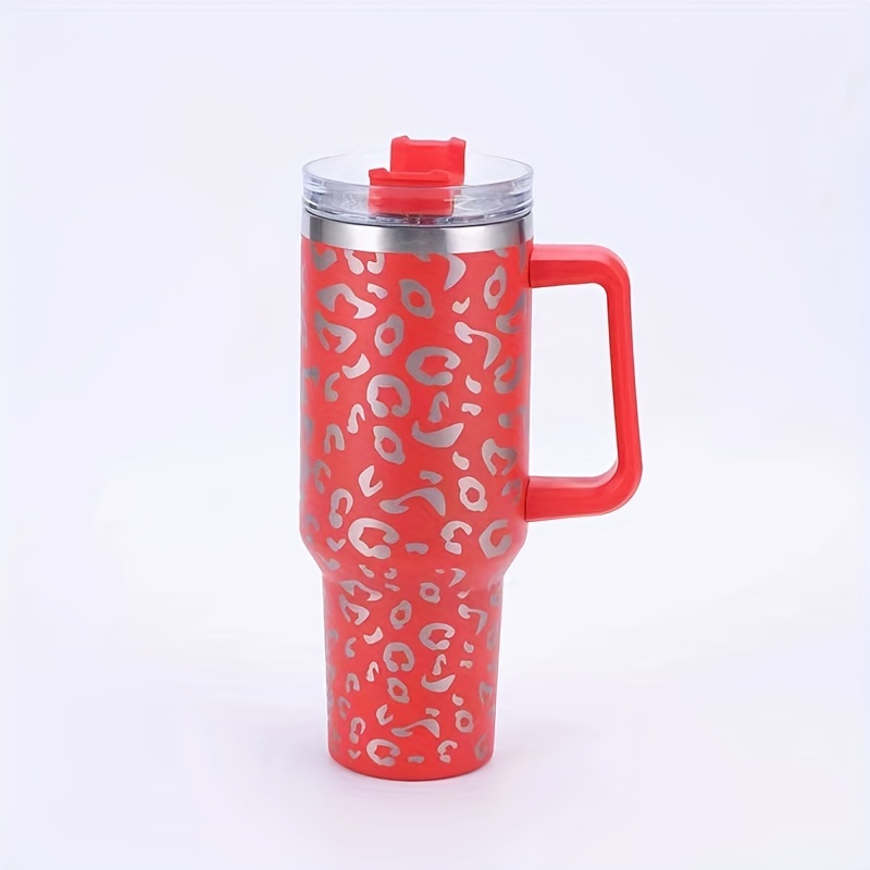 Leopard-Printed Portable 40oz Stainless Steel Water Bottle - Leakproof,  Insulated & Comes with Lid & Straw - Perfect for Outdoor Activities!