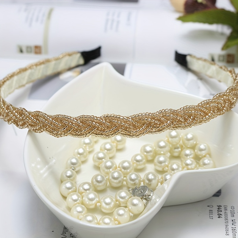 Retro Boho Beaded Hairband Solid Headband Hair Accessories for Women