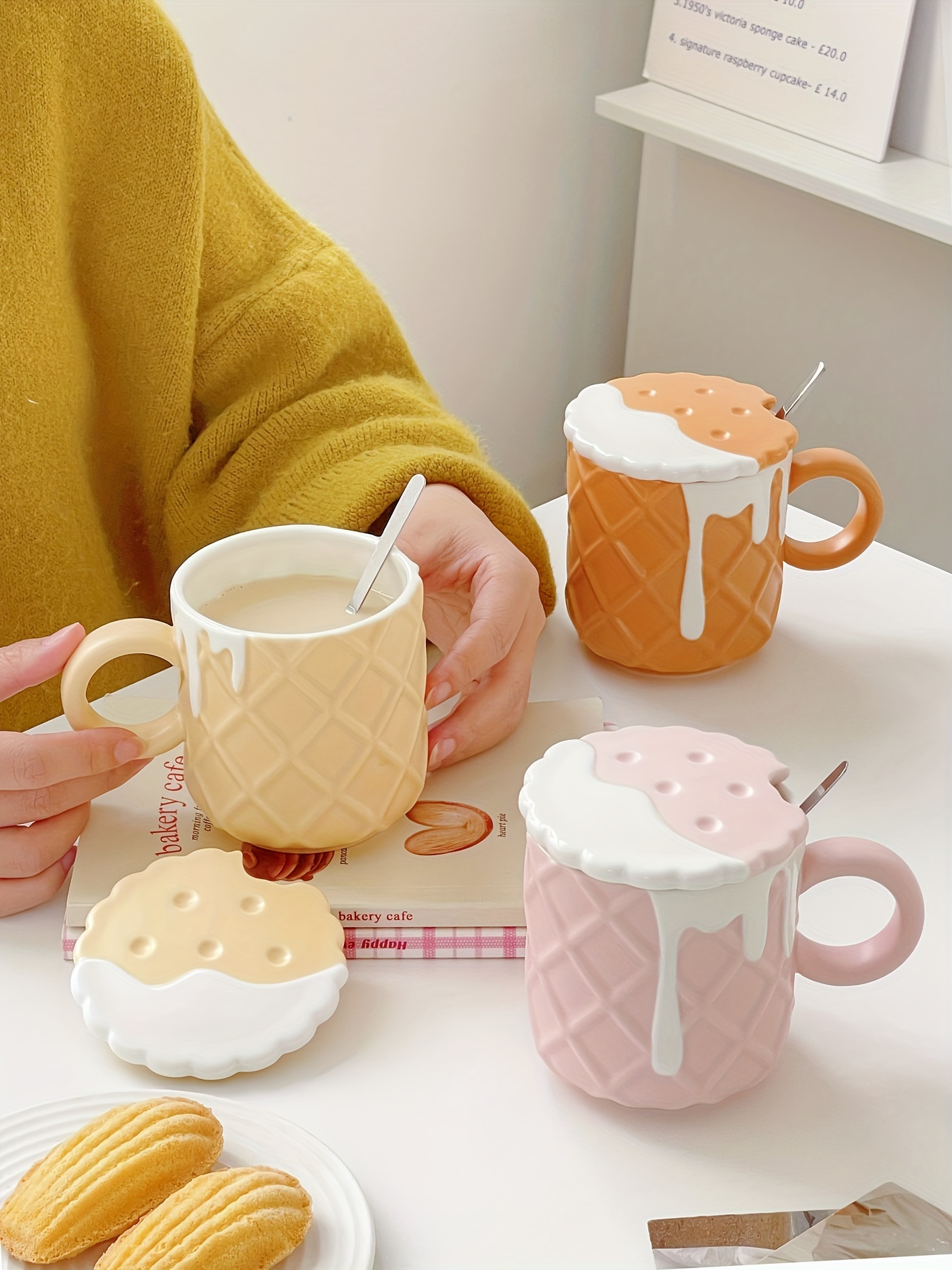 Creative Cute Biscuit Shape Mug And Saucer Set, Cute Porcelain Coffee Mug  Set With Biscuit Shaped Handle, Tea Latte Milk Cup Summer Drinkware, Travel  Accessories, Birthday Gifts Drink Decoration Teen Girl Teenager