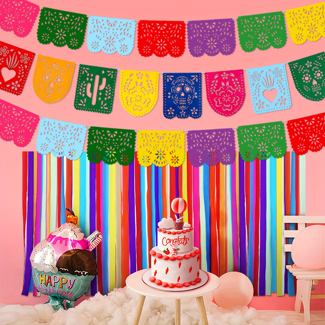 Moon Boat 35PCS Fiesta Paper Fan Party Decorations Set - Cinco De Mayo Pom
