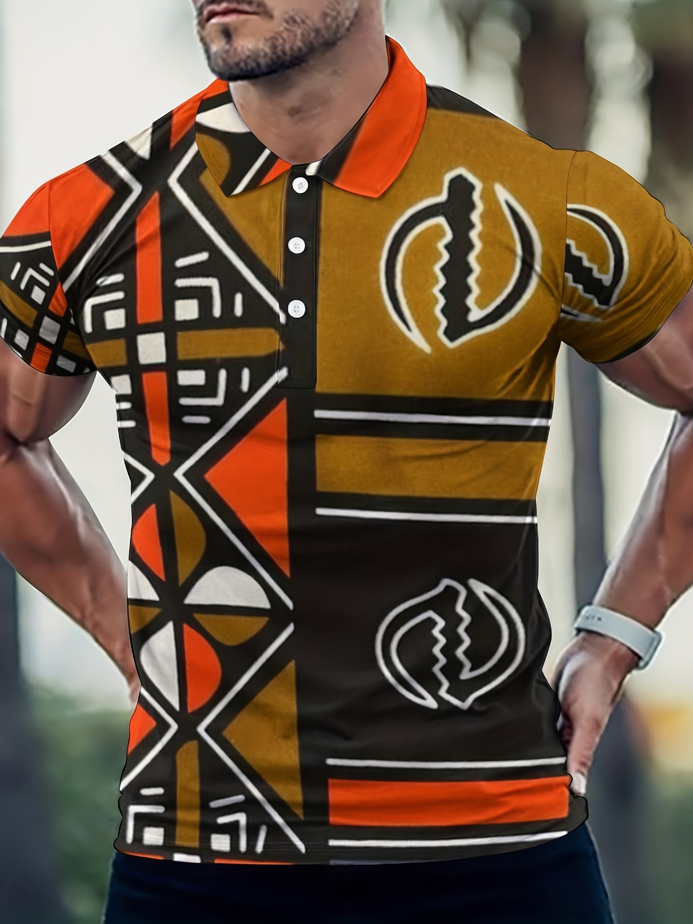 Leaf All Over Print, Men's Comfy Trendy Novelty Polo Shirt For Summer