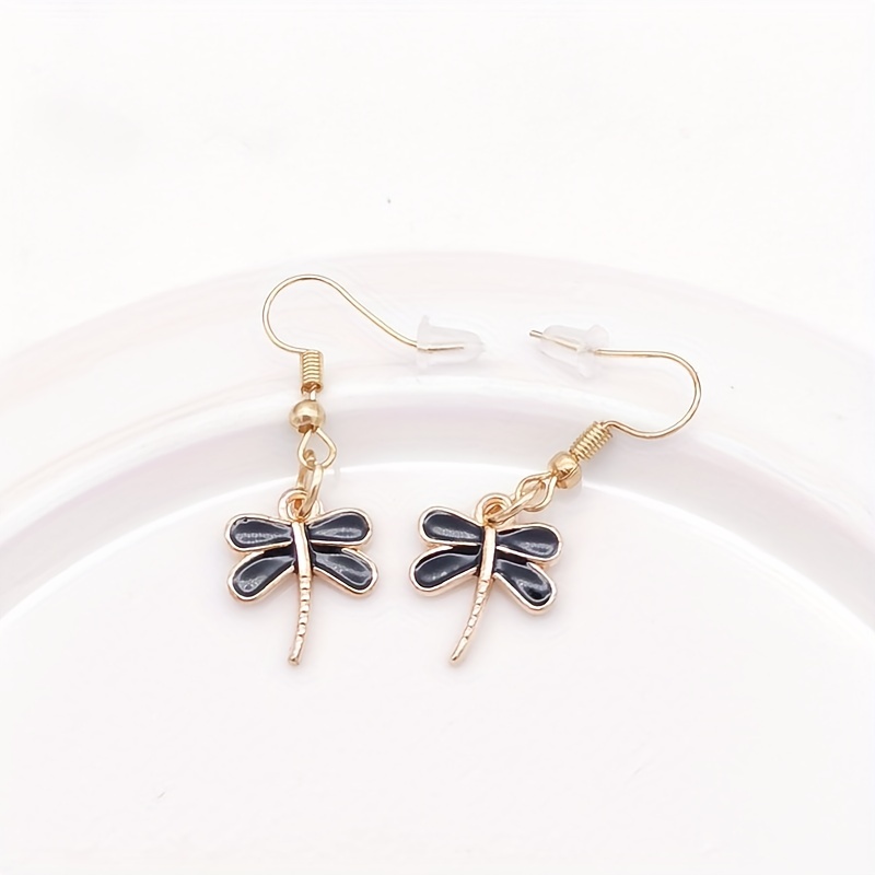 Alloy Dragonfly Earrings with Funky Drip Oil Design
