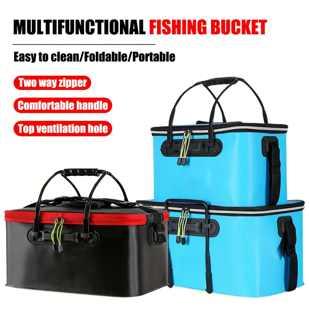 Collapsible Fishing Bucket With Eva Material And Oxygen Inlet, Mesh Design  On The Releasing Fish Mouth, Double Zipper Closure, Handheld Or Shoulder  Carrying