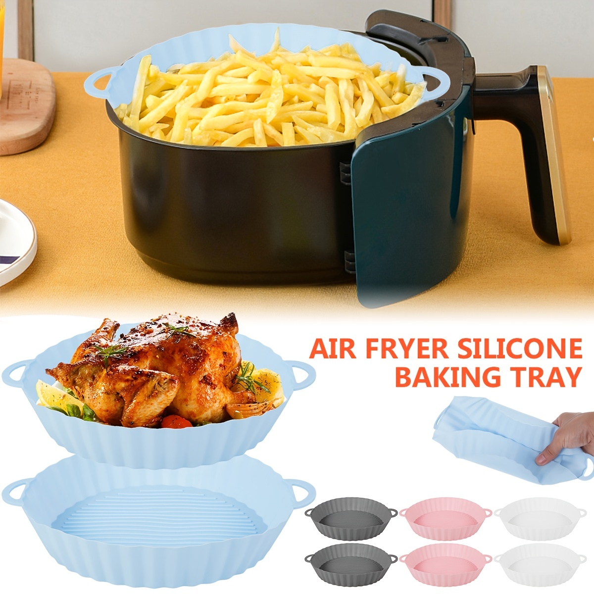 Air Fryer Silicone Pot With Handle Reusable Air Fryer Liner Heat
