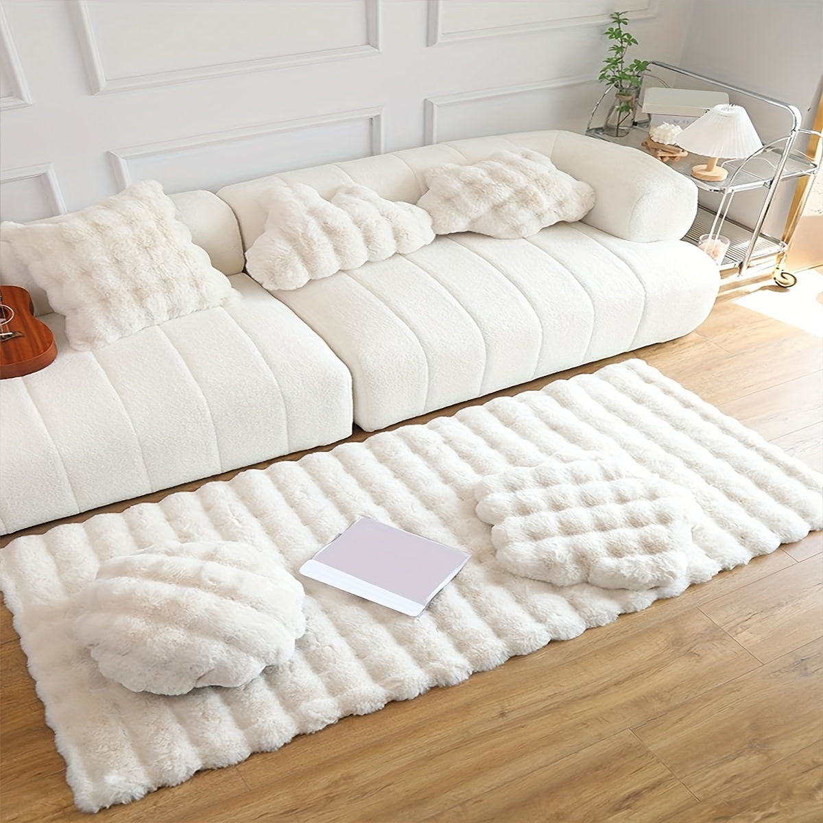 Anti rabbit Fur Fabric Simple Solid Color Living Room - Temu
