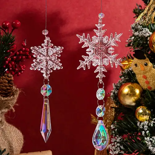 24pcs Crystal Christmas Tree Ornaments, Decorations Hanging Acrylic  Snowflake and Icicle Ornaments with Drop Pendants for Christmas Tree Party