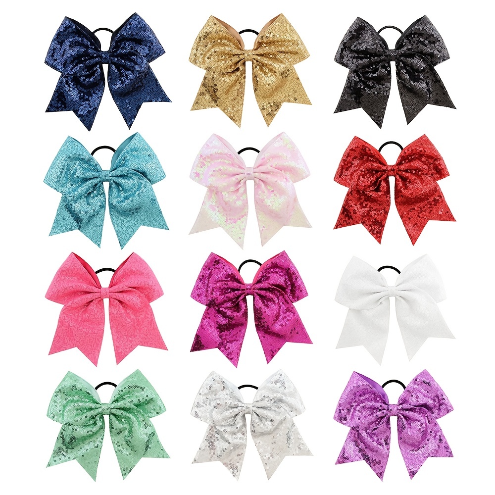 10PCS 8 Large Glitter Cheer Bows Blue Hair Bow for Girls Rhinestones  Sequin Bow Hair Ties School Senior Cheer Bow Accessories for Teen Softball