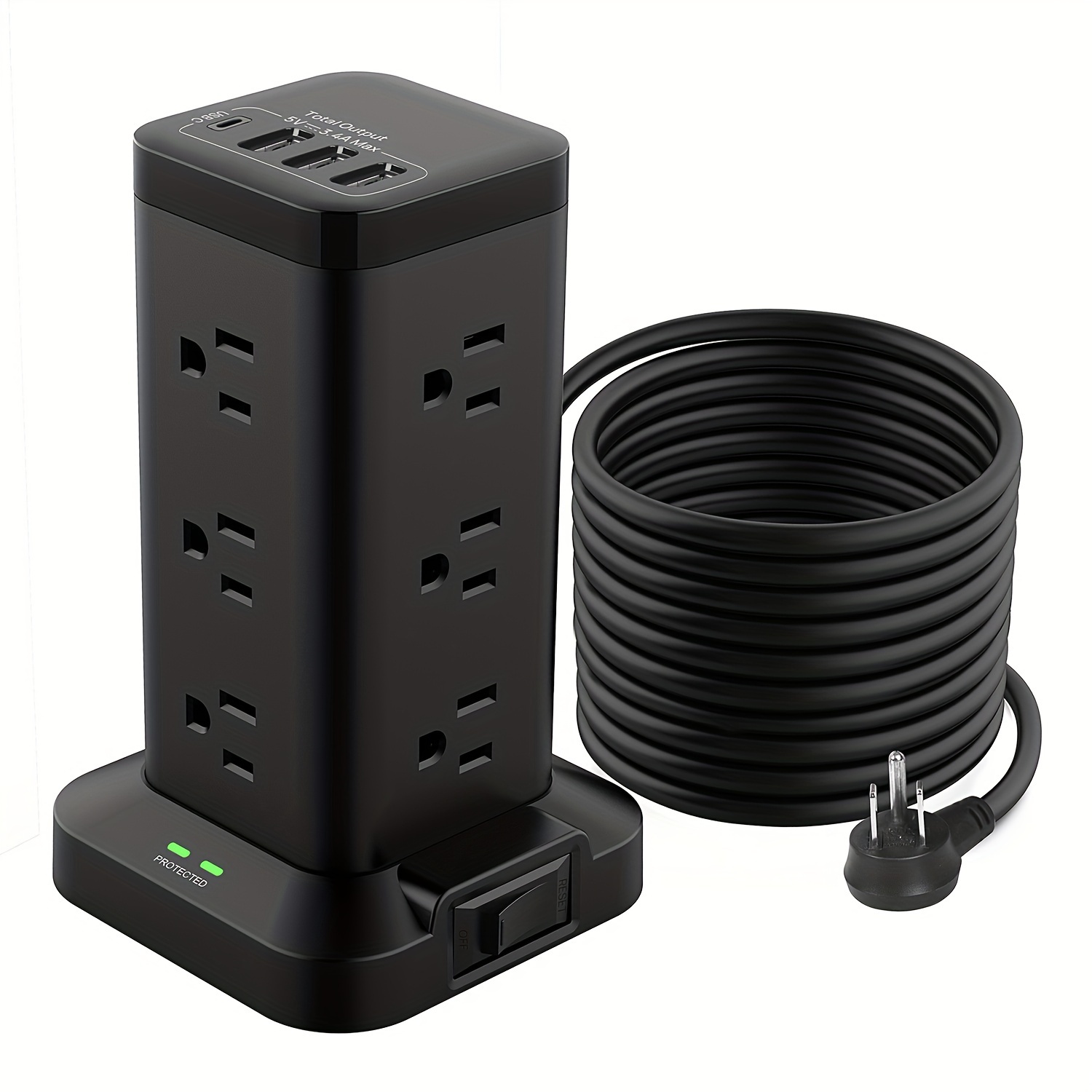 FDTEK - Regleta de alimentación con USB, cable de extensión de enchufe  plano con 4 salidas y 3 puertos USB, tira de alimentación de escritorio de  10